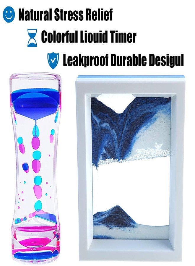 FKYTION Liquid Motion Bubbler Timer and Moving Sand Art Picture 2 Pack Colorful Hourglass Liquid Bubbler Art Toys Activity Calm Relaxing Desk Toys Voted Best Gift! - Image 2